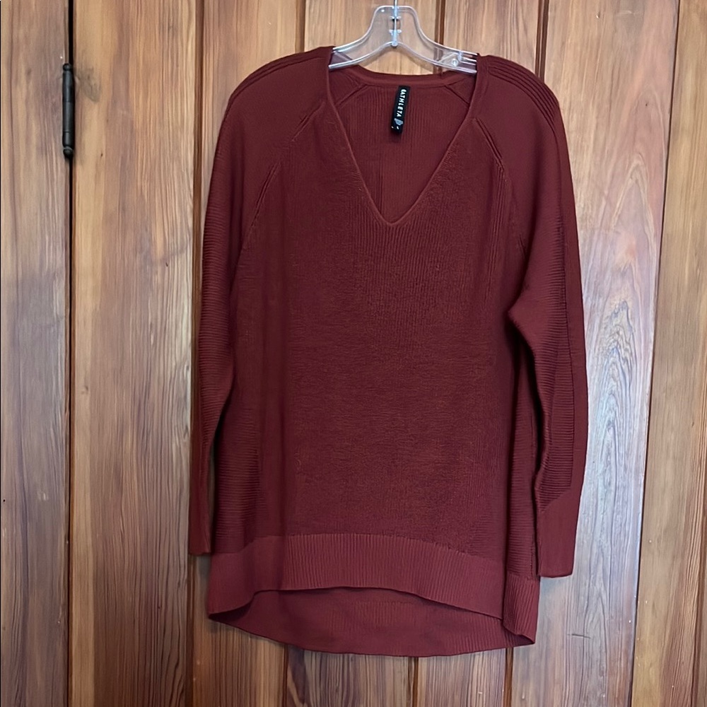 Athleta Rust colored V-Neck Sweater Relaxed Fit